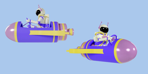 3d illustration of astronaut rides a spaceship. 3d rendering