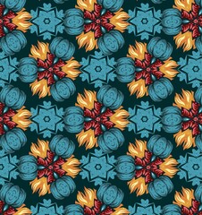 colorful seamless  wallpaper pattern on dark  background.