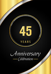 45 years anniversary celebration template design vector eps 10. Gold and Silver circle frames. Premium design for poster, banner, graduation, greetings card, wedding, jubilee, ceremony.