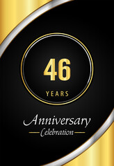 46 years anniversary celebration template design vector eps 10. Gold and Silver circle frames. Premium design for poster, banner, graduation, greetings card, wedding, jubilee, ceremony.