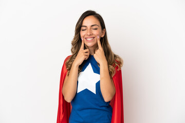 Super Hero woman over isolated white background smiling with a happy and pleasant expression © luismolinero