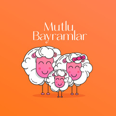 a family of sheep with a Turkish message saying 'happy feast' to celebrate the feast of sacrifice  of Muslims