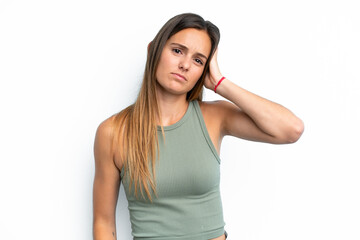 Young caucasian woman isolated on white background with an expression of frustration and not understanding