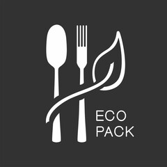 Fast food and take away eco packaging symbol for restaurant, cafe, bistro and diner. Plastic free and recyclable. Editable stroke. Vector stock illustration isolated on black background. 