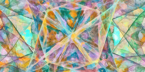 Abstract flowing digital fractal patterns in a painterly style - watercolor bright acrylic paint and ink styled symmetrical space and bright abstract concept