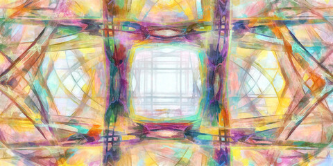 Abstract flowing digital fractal patterns in a painterly style - watercolor bright acrylic paint and ink styled symmetrical space and bright abstract concept