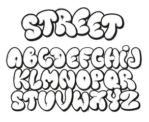Bubble graffiti font. Inflated letters, street art alphabet symbols with grunge sprayed texture and urban graffitis designer vector set © WinWin