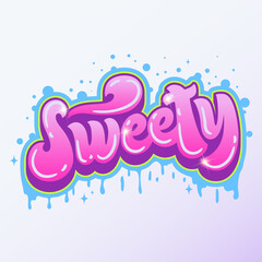 Sweety is a hand-drawn lettering. It can be used for T-shirts, stickers, greeting cards. The illustration is carefully digitized and ready for use. Vector illustration.
