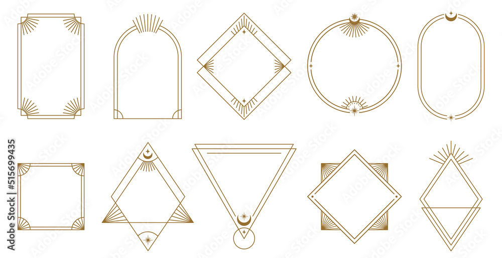 Poster boho frame. simple minimal line art badge borders, contour label templates vector set