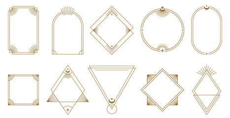 Boho frame. Simple minimal line art badge borders, contour label templates vector set