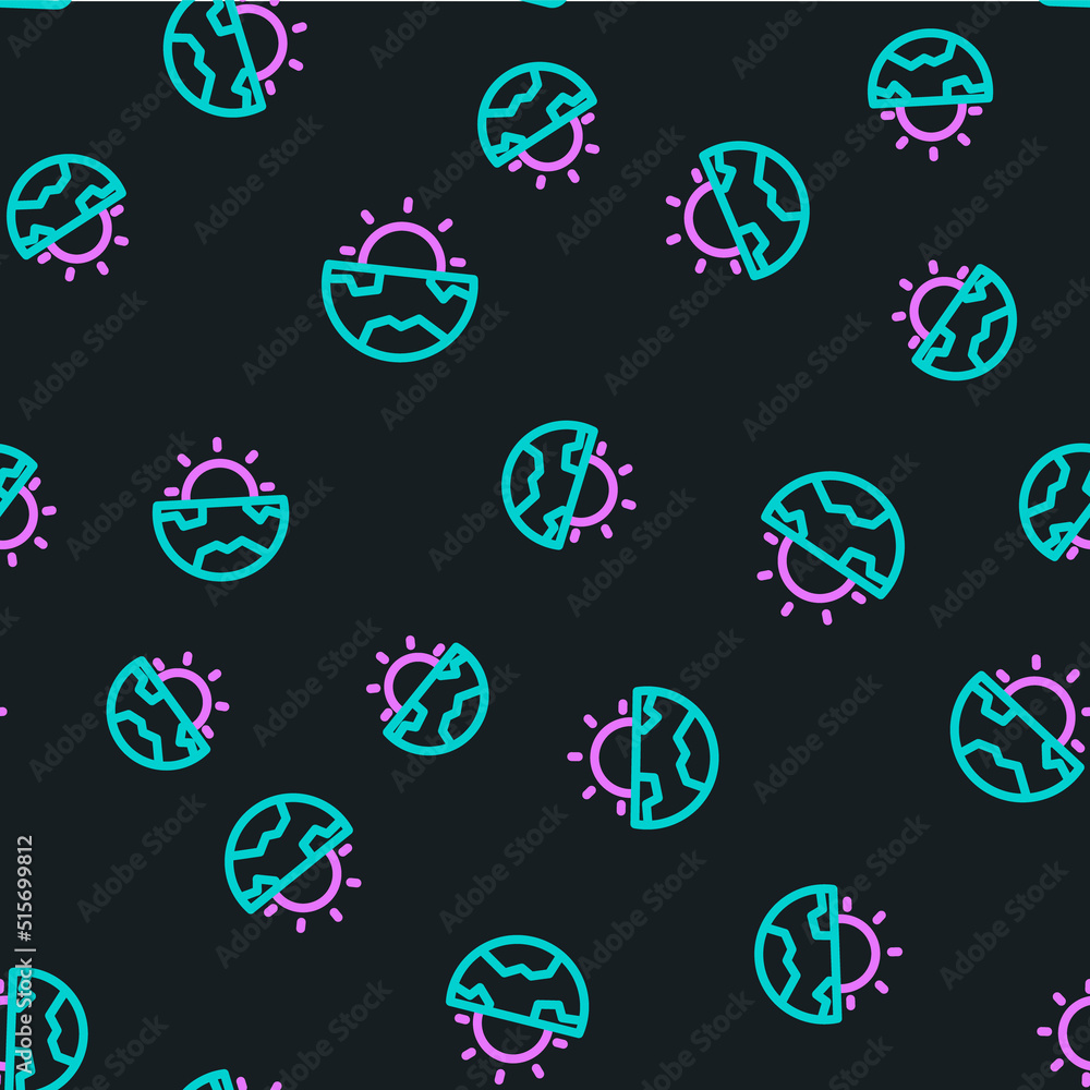 Poster line earth core structure crust icon isolated seamless pattern on black background. vector