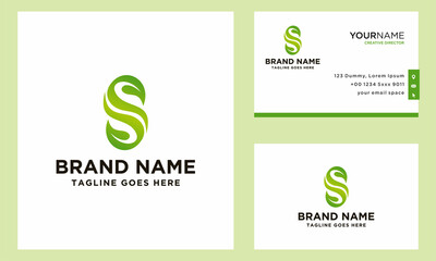 Initial Letter S With Leaf Logo. Green leaf business card design Template