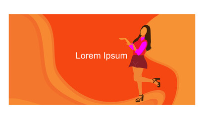 Fototapeta na wymiar orange abstract landing page background with mascot girl flat isolated for banner, social media template, advertising marketing and other
