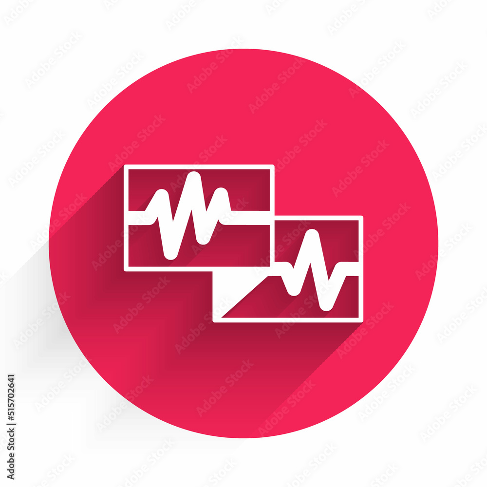 Poster white computer monitor with cardiogram icon isolated with long shadow. monitoring icon. ecg monitor 