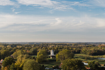 Obraz premium landscape of dutch houses from above, sunset of a sunny day