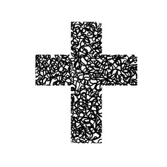 Abstract religious cross from doodle lines. Vector illustration