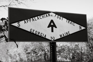 Appalachian Foot Trail Georgia to Maine sign black and white