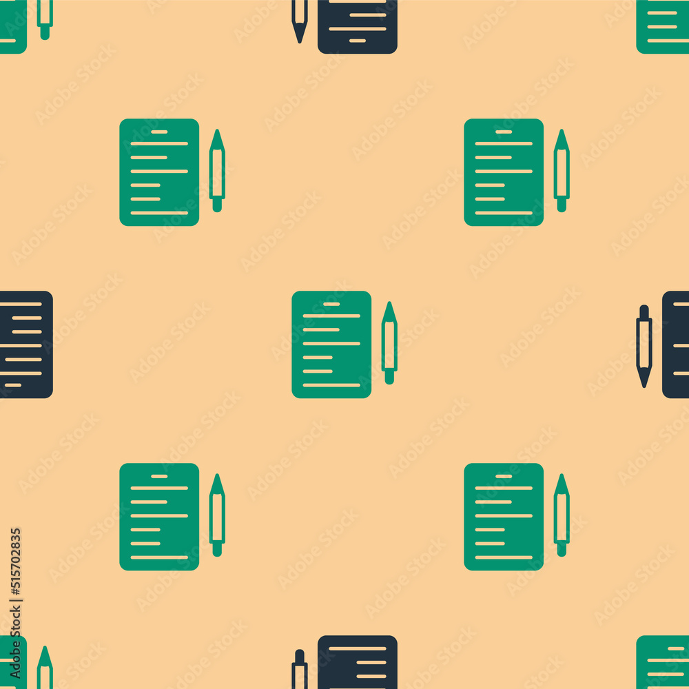 Aufkleber green and black scenario icon isolated seamless pattern on beige background. script reading concept 