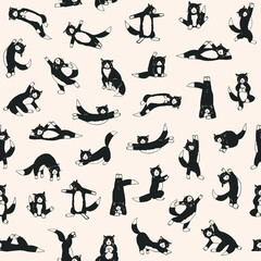 Yoga cats vector seamless pattern