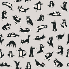 Yoga cats vector seamless pattern