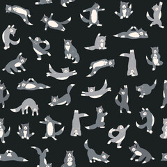 Yoga cats vector seamless pattern