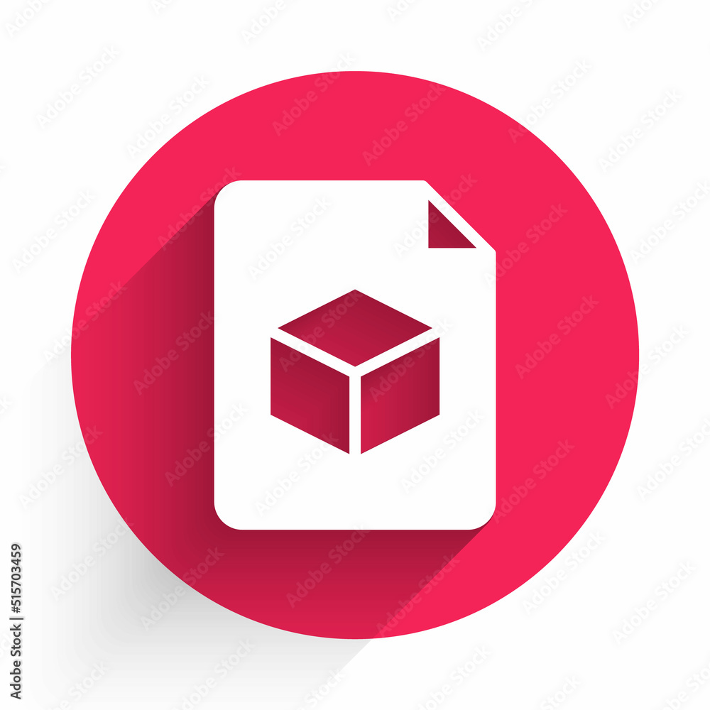Poster white isometric cube file icon isolated with long shadow. geometric cubes solid icon. 3d square sign