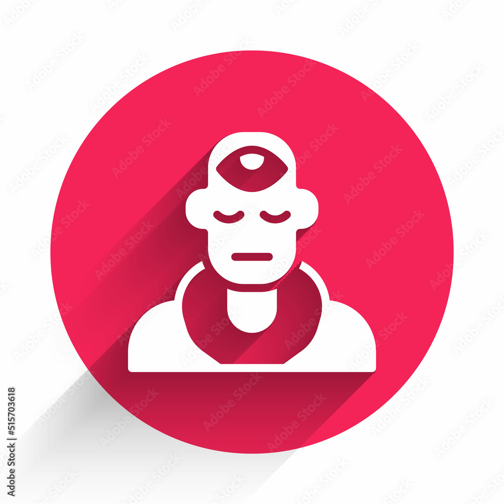 Poster white wizard warlock icon isolated with long shadow. red circle button. vector