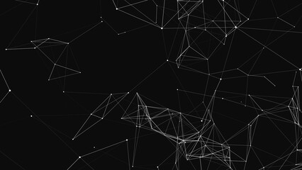 Connection to the global network. Abstract vector dots and lines on a black background. The concept of big data, digital technology, science and information technology development.