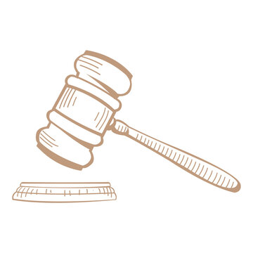 recommend clip art: Hand drawn judge gavel sketch. Isolated on white.