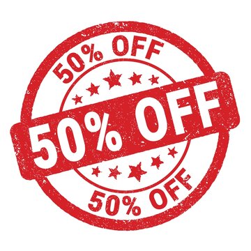 50% OFF text written on red round stamp sign.