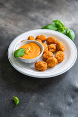 fish balls deep fried seafood cuisine fresh healthy meal food snack diet on the table copy space food background rustic top view