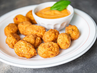 fish balls deep fried seafood cuisine fresh healthy meal food snack diet on the table copy space food background rustic top view