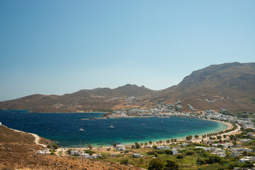 Naklejka na ściany i meble View over Livadi bay on Serifos island in Greece
