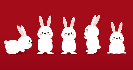 Happy Chinese new year greeting card 2023 with cute rabbit. Animal holidays cartoon character. Rabbit icon vector.