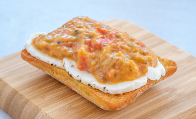 Grilled eggplant mozzarella bruschetta