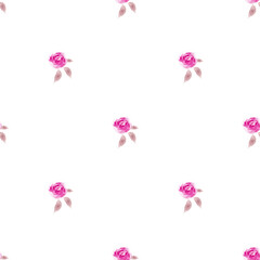 Obraz na płótnie Canvas Summer Seamless Watercolor Pattern with Pink Roses on a White Background. ornament for cloth, wallpaper, background and textile print. base watercolor.
