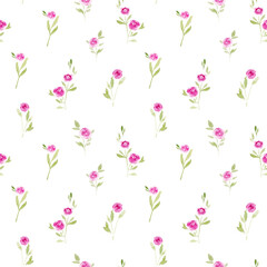 Obraz na płótnie Canvas Summer Seamless Watercolor Pattern with Pink Roses on a White Background. ornament for cloth, wallpaper, background and textile print. base watercolor.