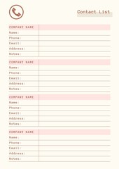 Contact List planner sheet, Modern and creative planner template design