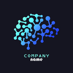 brain shape color circuit chip network logo technology design