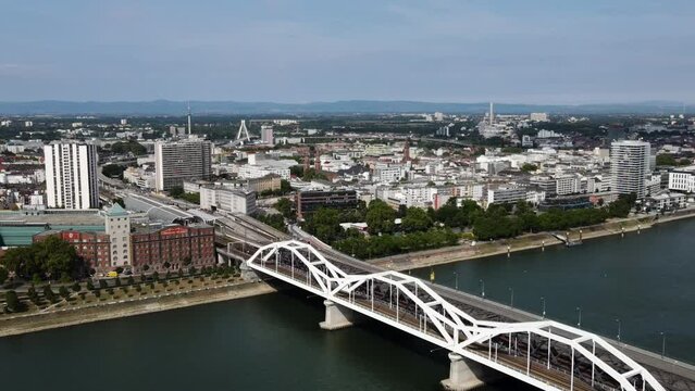 Aerial view on Ludwigshafen at Rhine in Germany