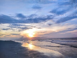 Beach Ocean Sunrise Stacking Reflective Waves