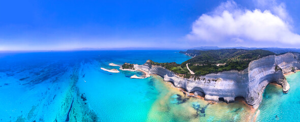Ionian islands of Greece. beautiful Corfu. Panoramic aerial view of stunning Cape Drastis - natural...