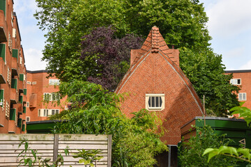 Amsterdam, Netherlands. June 2022. Residential complex built in the architectural style of The Amsterdam School.