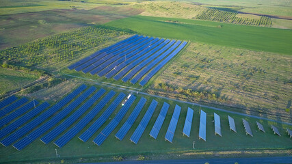Fields with solar panels to generate solar electricity to save the ecology of the planet.