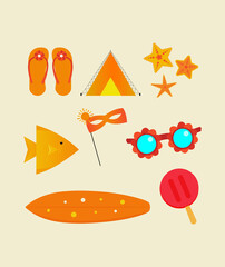 Collection of graphic elements for summer. element icons for summer, tropical and beach themed designs.