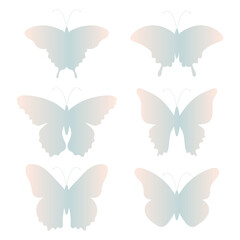 Set of butterflies in flat style on a white background. Gradient silhouette of different butterflies.