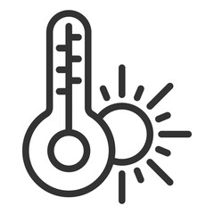 Thermometer and sun, weather and temperature - vector sign, web icon, illustration on white background, outline style