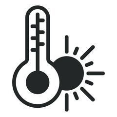 Thermometer and sun, weather and temperature - vector sign, web icon, illustration on white background, glyph style