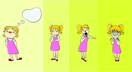 A girl cartoon character  - thinking, singing, dreaming