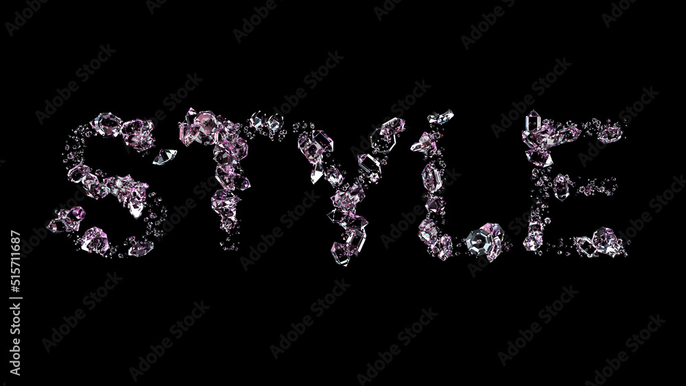 Poster style - text made of diamonds, on black backdrop, isolated - object 3d rendering